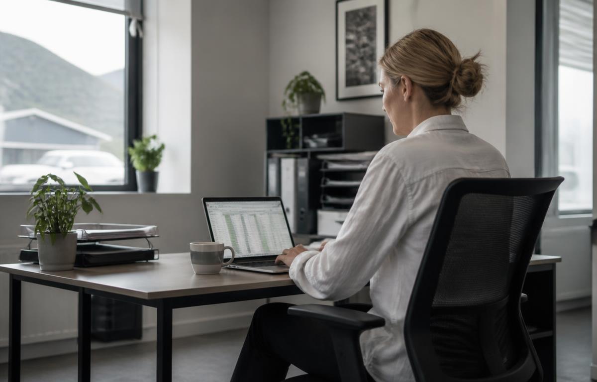 Bedriftsleder som gjennomgår regnskapstall på laptop